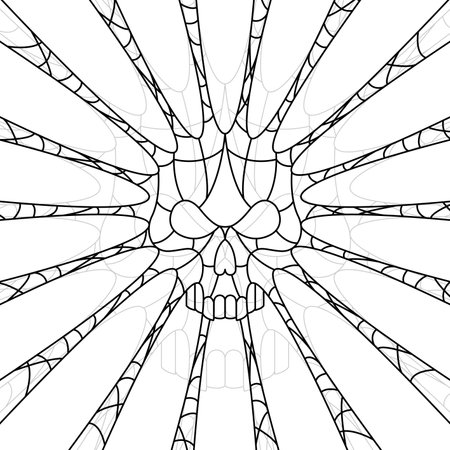 Abstract Black Simple Line Skull With Spider Web Doodle Outline Element Vector Design Style Sketch Isolated On White Background Illustration Spooky Horror Halloweenのイラスト素材