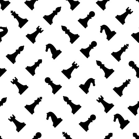 Abstract Seamless Pattern Black Chess Chessmen Holiday Background Vector Design Style Template Repeating Silhouetteのイラスト素材