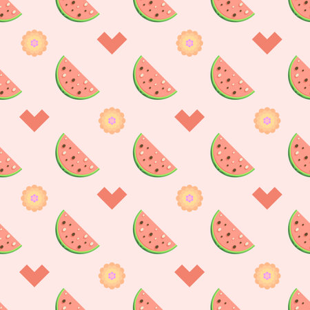 Seamless Pattern Abstract Elements Fruits Food Watermelon Vector Design Style Background...