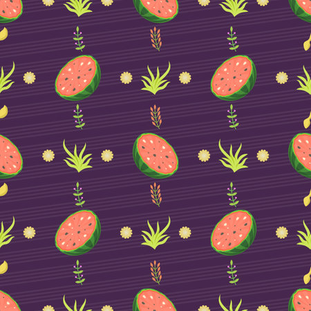 Seamless Pattern Abstract Elements Fruits Food Watermelon Vector Design Style Background...