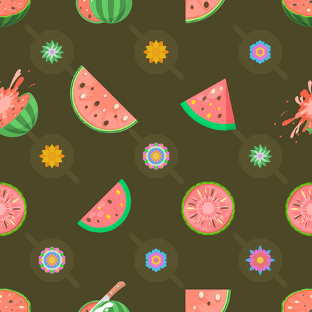 Seamless Pattern Abstract Elements Fruits Food Watermelon Vector Design Style Background...