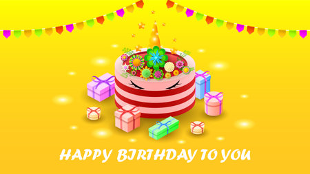 Abstract Lettering Happy Birthday Holiday Gift Background Vector Design Style Template For Poster Social Banner Cards Greeting Celebrate Labelのイラスト素材