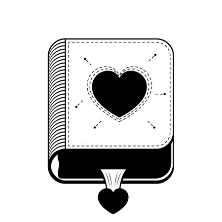 Abstract Hand Drawn Book With Hearts Doodle Concept Vector Design Outline Style On White Background Isolated Letter, Message, Mail, Cards, Postersのイラスト素材