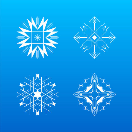 Set White Colleciton Line Snowflake Winter Decoration Elements Vector Design Styleのイラスト素材