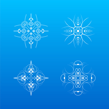 Set White Colleciton Line Snowflake Winter Decoration Elements Vector Design Styleのイラスト素材