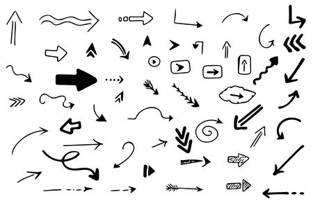 Pack of 56 hand drawn arrows. Vector set.のイラスト素材