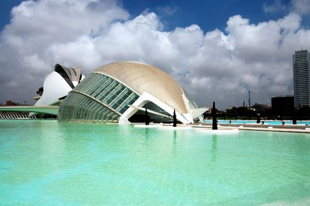 
VALENCIA, SPAIN - JULY 15: Bright picturesque view of L'Hemisferic and Palau de Les Arts in the City of Arts and Sciences (one of the most outstanding examples of modern archtecture built by famous Spanish architect Santiago Calatrava) on July 15, 2009 のeditorial素材