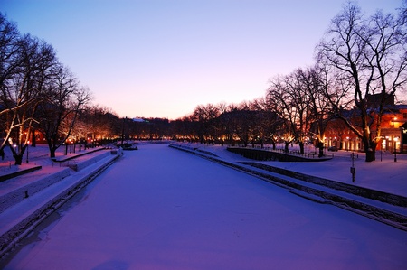 Wonderful evening on Aura river in Turku, Finlandの写真素材