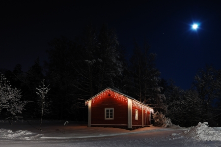 Turku, Finland - January 02, 2010: Beautiful Christmas house in moonlightのeditorial素材