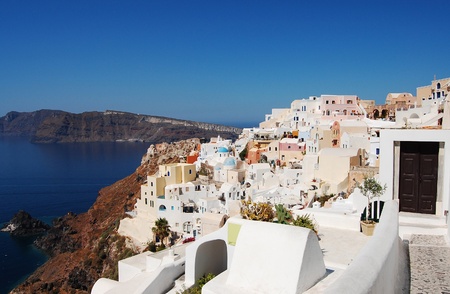 Idyllic sea view in Oia (Santorini island, Greece)の写真素材