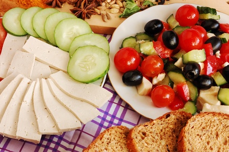 Table laid with vegetarian dishesの写真素材