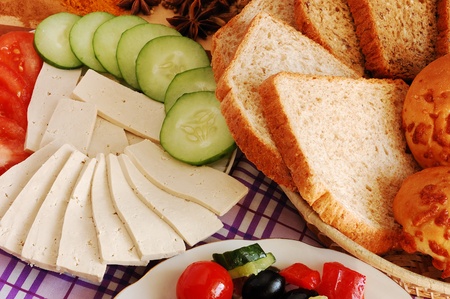 Table laid with vegetarian dishesの写真素材