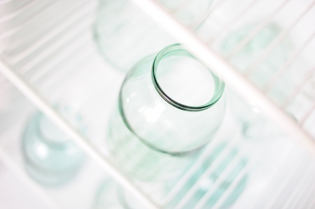 Closeup of a glass jars in the fridgeの写真素材