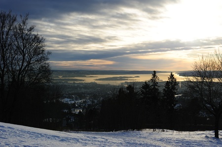 Beautiful view to Oslo-fjord from Holmenkollen hillの写真素材