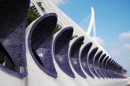 VALENCIA, SPAIN - JULY 15: Architectural detail of L'Umbracle (gallery containing indigenous Valencian plants) decorated with traditional ultramarine Spanish mosaic in the City of Arts and Sciences on July 15, 2009 in Valencia, Spain 
のeditorial素材