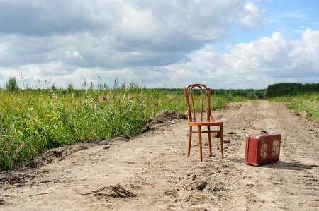 Old luggage forgotten in the middle of nowhereの写真素材