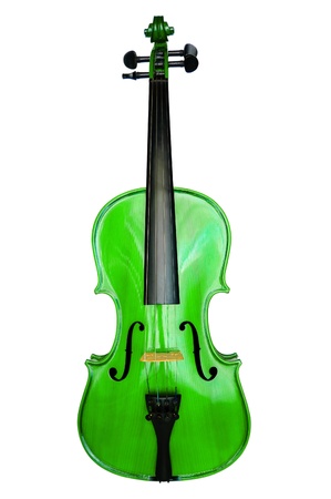 Green violin against white backgroundの写真素材