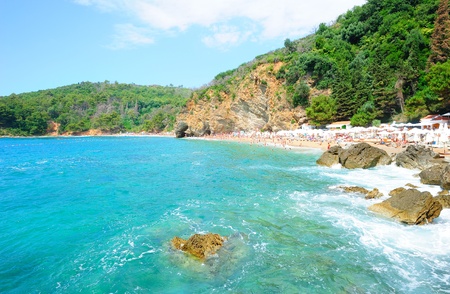 Wonderful turquoise water beach in Montenegroの写真素材