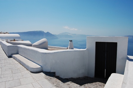Beautiful scenery of Oia town (Santorini island, Greece)の写真素材