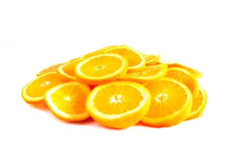 Orange rings arranged in the shape of a pieの写真素材