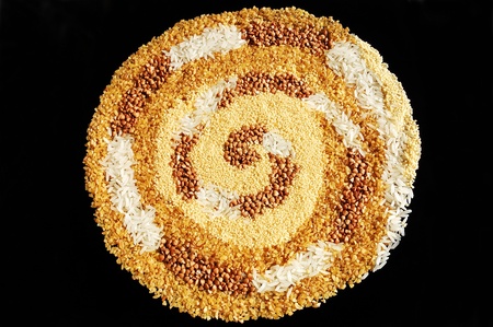 Spiral made of couscous, buckwheat, bulgur and riceの写真素材