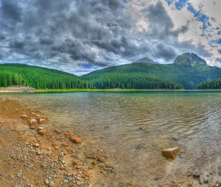 Picturesque glacial Black lake in the national park Durmitor in Montenegro, Europe (panorama hdr image)の写真素材