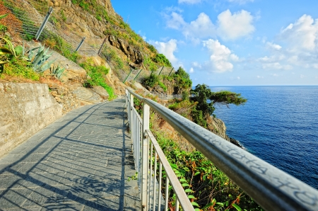 Ligurian landscape on Via dell'Amore in the National park of Cinque Terre, Italyの写真素材