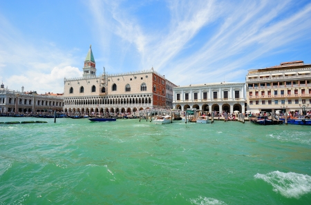 View to Doge's Palace and San Marco bell-tower from the Grand Canal in Veniceの写真素材