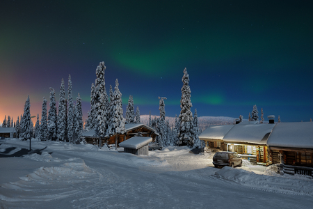 Northern lights in Lapland, Kuusamo, Finlandの写真素材