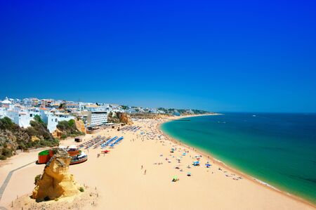 Lovely beach in old town Albufeira in the sunny summer day. Algarve. Portugalの写真素材