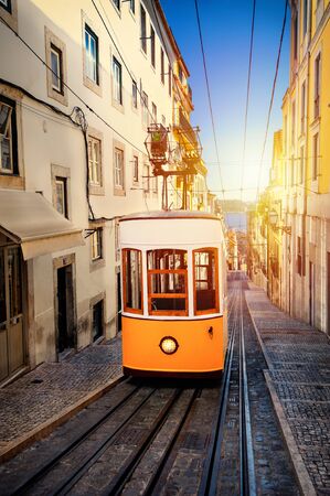 Bica Funicular is a famous tourist attraction in Lisbon. Portugal. Europe.の写真素材