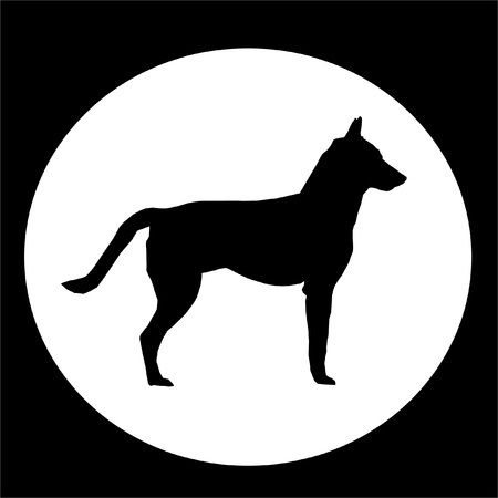 Black Dog with Tail in White circleの写真素材