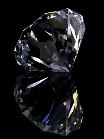 Simple diamond with reflection isolated on black background. の写真素材