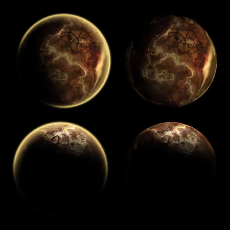 Death cracked planet with atmosphere efect and witout it isolated on black baground. Exellent...