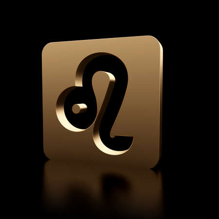 Stylish looking 3D Leo zodiac symbol icon isolated on black backgroundの写真素材