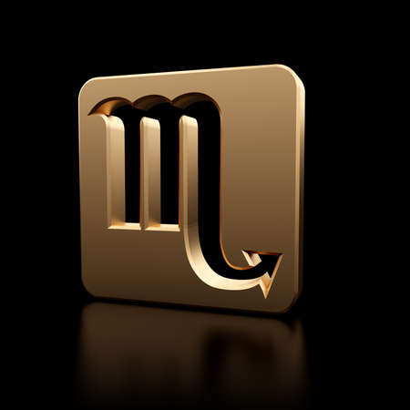 Stylish looking 3D Scorpio zodiac symbol icon isolated on black backgroundの写真素材