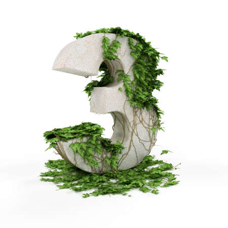 Digit three threads covered with ivy isolated on white background.の写真素材