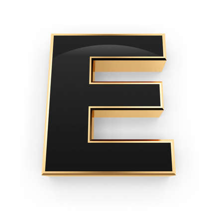 Golden whith black letter E isolated on white backgroundの写真素材