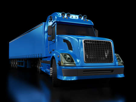 Heavy blue truck isolated on black backgroundの写真素材