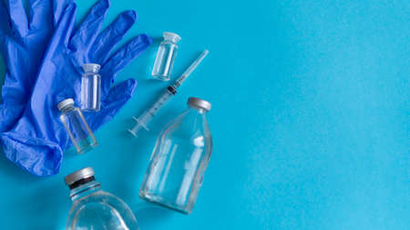 Table top view aerial image of accessories healthcare medical background concept. Essential...