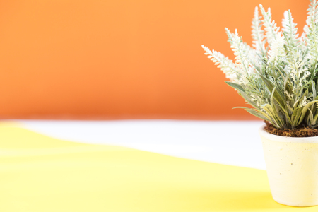 Fake flower with vase on colorful backgroundの写真素材