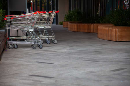 The cart was placed outside the building.の写真素材