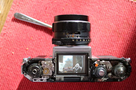 Reparing the old vintage camera see window workingの写真素材