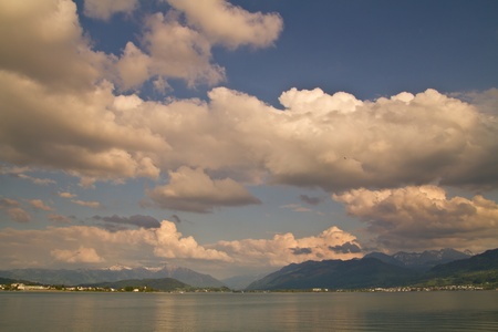 view from Rapperswil over the Obersee to the eastの写真素材