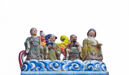 Four Chinese angle stand on the cloud as decoration in Chinese templeの写真素材