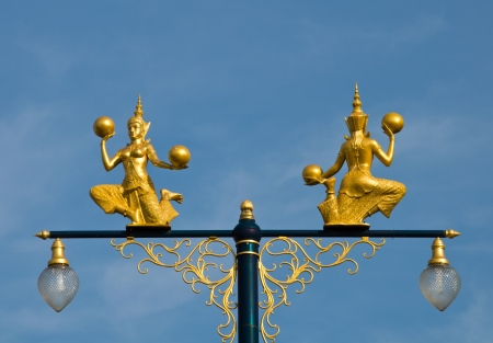 The golden angle in Thai traditional style as street lampの写真素材