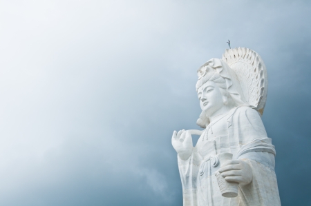 The marble Guan Yin hold vase and tree in her hand, in Songkhla, Thailand