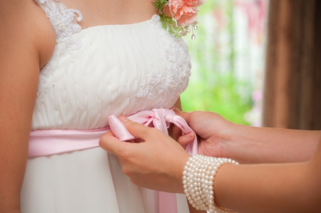 Bridesmaid tie pink ribbon for brideの写真素材