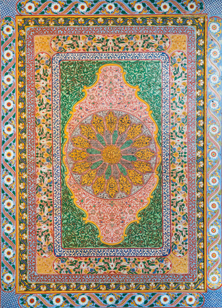 The wooden painting of ceiling at Bahia Palace in Marrakesh