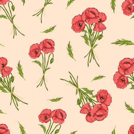 Seamless pattern with poppies vector background illustration.のイラスト素材